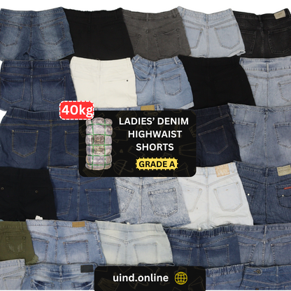 Ladies' High Waist Denim Shorts - Grade A